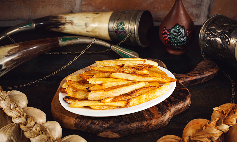 კარტოფილი ფრი at Tbilisuri Ezo Georgian restaurant in Tbilisi }}